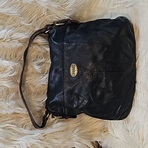 Fossil Leather Hobo Handbag Purse Black